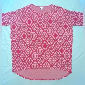 Lularoe Irma XL Hi Low Tunic Short Sleeve Knit Tee Top Pink White